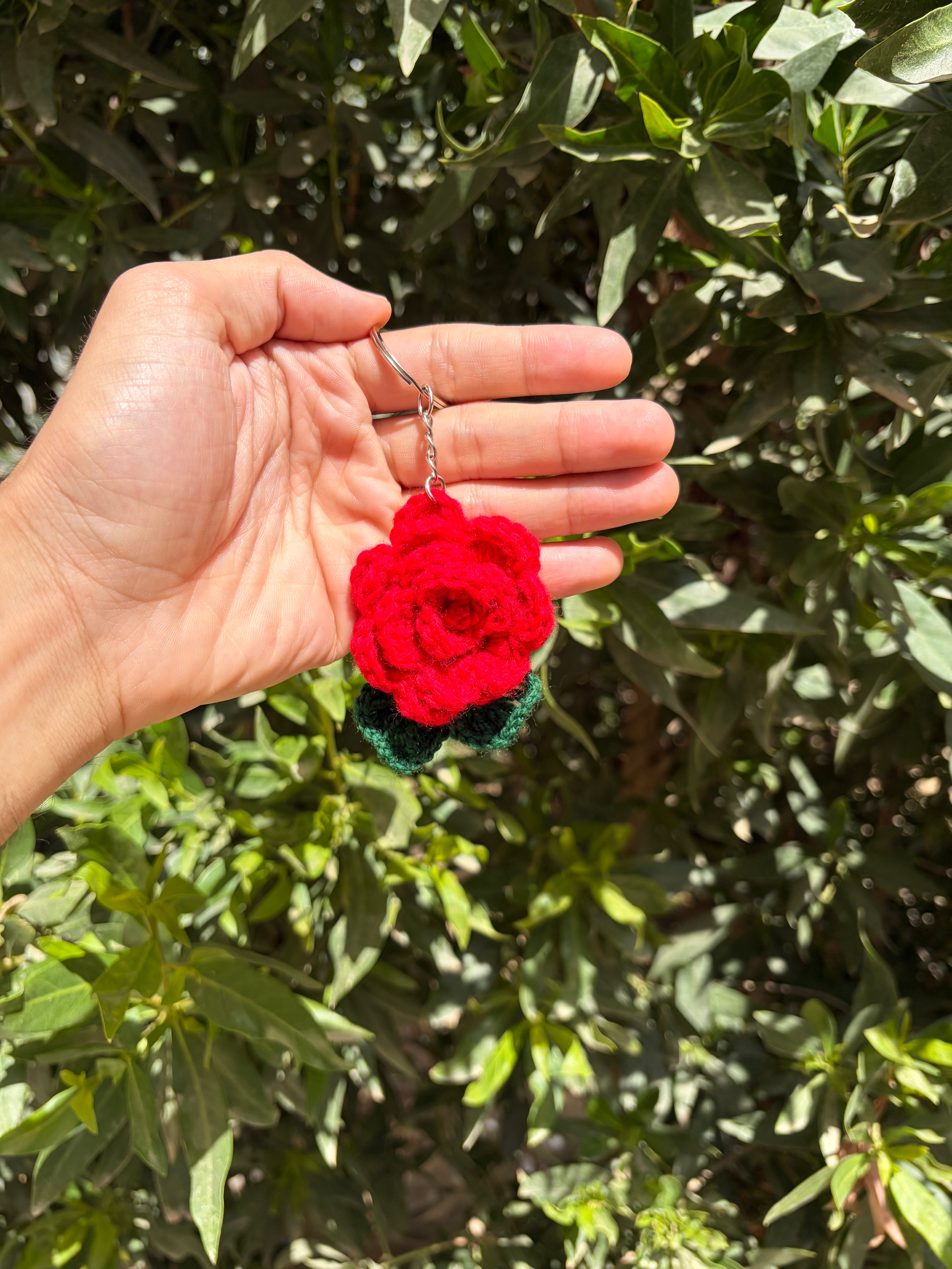 Keychain | Handmade Crochet Red Flower