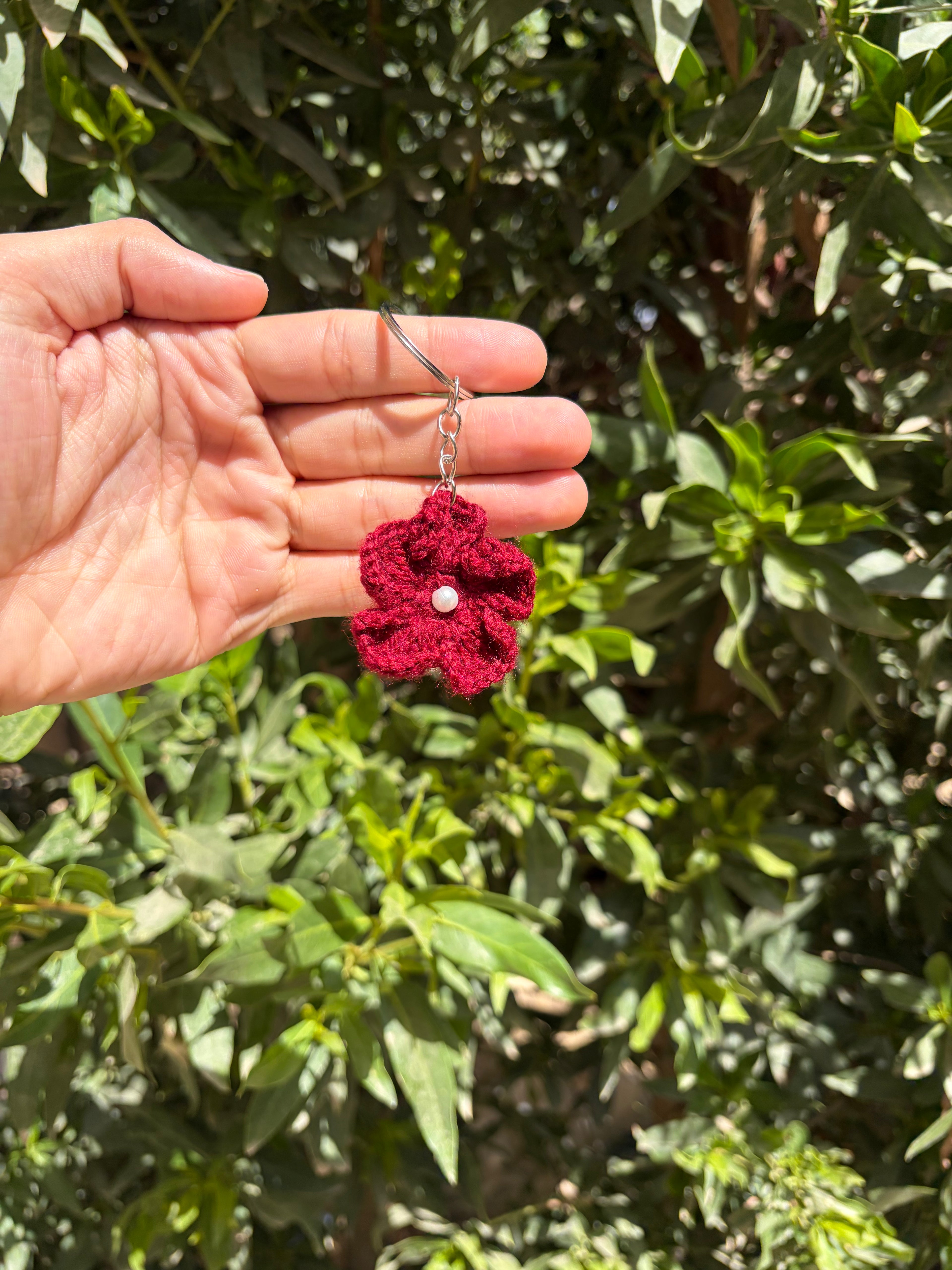 Keychain | Handmade Crochet Red Flower